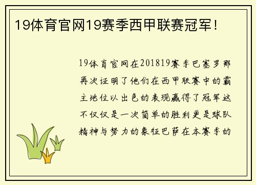 19体育官网19赛季西甲联赛冠军！